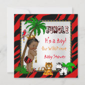 ベビーシャワーサファリジャングルワイルドプリンスレッドエスニック 招待状 (正面)