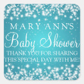 ベビーシャワーサンキューウィンタースパークルターコイズ スクエアシール (正面)