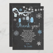 ベビーシャワーサンキューウィンター男の赤ちゃんブルー サンキューカード (正面/裏面)