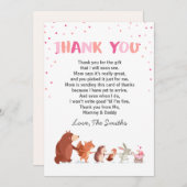 ベビーシャワーサンキューカードウッドランドガールピンク サンキューカード (正面/裏面)