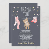 ベビーシャワーサンキューカードテディベアピンクの女の子 サンキューカード (正面/裏面)