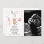 ベビーシャワーサンキューカードテディベアピンク サンキューカード (正面/裏面)