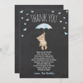 ベビーシャワーサンキューカードテディベアブルーキューブボーイ サンキューカード (正面/裏面)