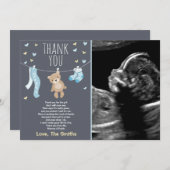 ベビーシャワーサンキューカードテディベアブルー サンキューカード (正面/裏面)