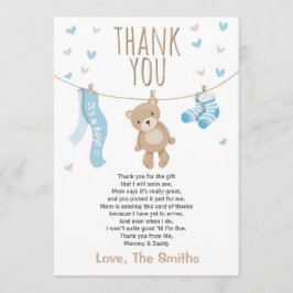 ベビーシャワーサンキューカードテディベアブルー サンキューカード