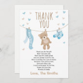 ベビーシャワーサンキューカードテディベアブルー サンキューカード (正面/裏面)