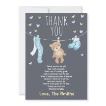 ベビーシャワーサンキューカードテディベアブルー