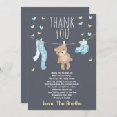 ベビーシャワーサンキューカードテディベアブルー サンキューカード (正面/裏面)