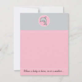 ベビーシャワーサンキューカードピンクドルフィン サンキューカード