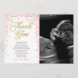 ベビーシャワーサンキューカード紙吹雪金ゴールドピンクの女の子 サンキューカード