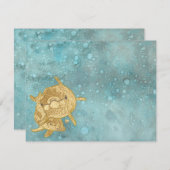 ベビーシャワーサンキューカード"金ゴールドドルフィンママベビー サンキューカード (正面/裏面)