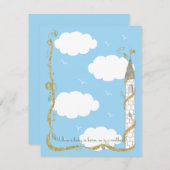 ベビーシャワーサンキューカード、金ゴールド/シルバーキャッスル サンキューカード (正面/裏面)