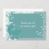 ベビーシャワーサンキューノートターコイズベビー乳母車 サンキューカード (正面/裏面)