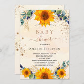 ベビーシャワーサンフラワーユーカリグリッター 招待状 (正面/裏面)