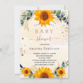 ベビーシャワーサンフラワーユーカリ金ゴールドグリッター 招待状 (正面)