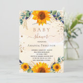 ベビーシャワーサンフラワーユーカリ金ゴールドグリッター 招待状 (スタンド正面)