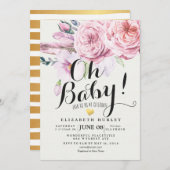 ベビーシャワーシックな水の色ボホフローラ羽 招待状 (正面/裏面)