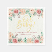 ベビーシャワーシックエレガントピンクウォーターカラーフローラ スタンダードカクテルナプキン (正面)