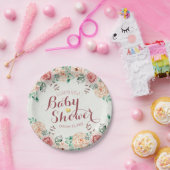 ベビーシャワーシックエレガントピンクウォーターカラーフローラ ペーパープレート (パーティー)