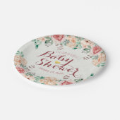 ベビーシャワーシックエレガントピンクウォーターカラーフローラ ペーパープレート (アングル)
