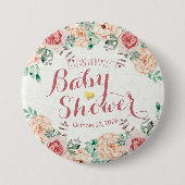 ベビーシャワーシックエレガントピンクウォーターカラーフローラ 缶バッジ (正面)