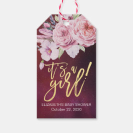 ベビーシャワーシックBohoフローラフェザーバーガンディーレッド ギフトタグ