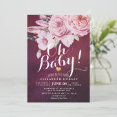 ベビーシャワーシックBohoフローラフェザーバーガンディーレッド 招待状 (スタンド正面)