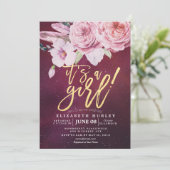 ベビーシャワーシックBohoフローラフェザーバーガンディーレッド 招待状 (スタンド正面)