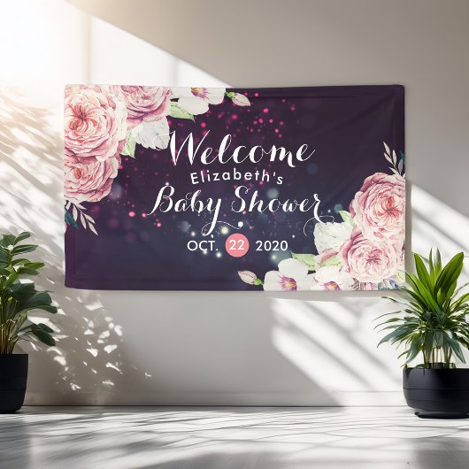 ベビーシャワーシックBohoフローラフェザーバーガンディーレッド 横断幕