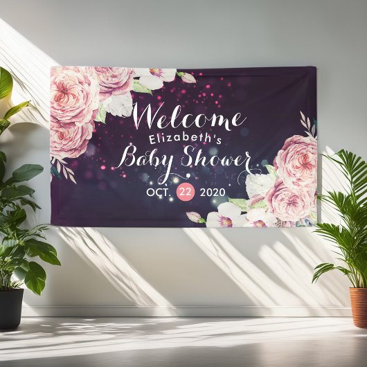 ベビーシャワーシックBohoフローラフェザーバーガンディーレッド 横断幕