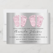 ベビーシャワーシルバーグレーピンク足ツインズガールズ 招待状 (正面)