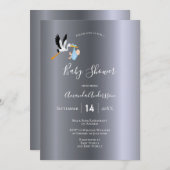 ベビーシャワーシルバーストーク少年ブルーかわいい 招待状 (正面/裏面)