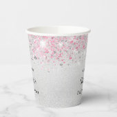 ベビーシャワーシルバーピンクグリッターガールモノグラム 紙コップ (左)