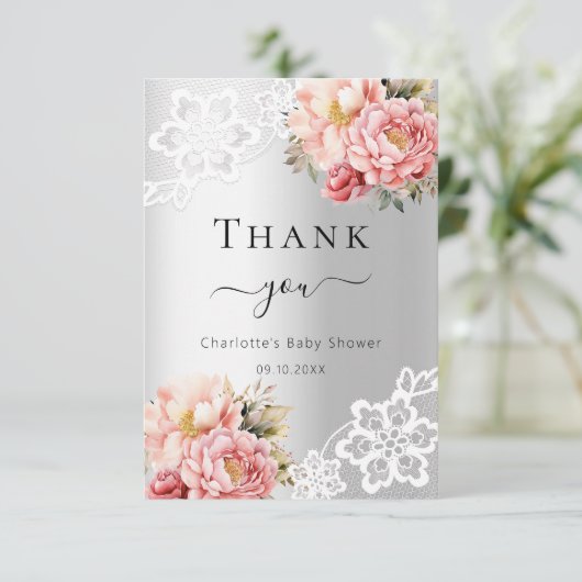 ベビーシャワーシルバーフローラレースサンキューカード サンキューカード (スタンド正面)