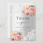 ベビーシャワーシルバーフローラレースサンキューカード 招待状 (正面)