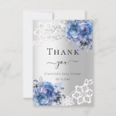 ベビーシャワーシルバーブルーフローラレースサンキューカード サンキューカード (正面)
