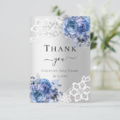 ベビーシャワーシルバーブルーフローラレースサンキューカード サンキューカード (スタンド正面)