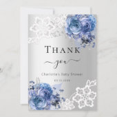 ベビーシャワーシルバーブルーフローラレースサンキューカード 招待状 (正面)
