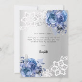 ベビーシャワーシルバーブルーフローラレースサンキューカード 招待状 (裏面)