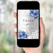 ベビーシャワーシルバーブルーフローラレースサンキューカード 招待状