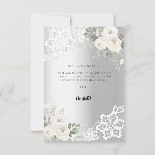 ベビーシャワーシルバーレースフローラサンキューカード サンキューカード (裏面)
