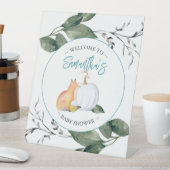 ベビーシャワーシンボルや象徴秋カボチャキツネ 台座サイン (インサイチュ)