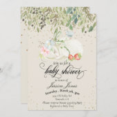 ベビーシャワースイートバニー金ゴールド紙吹雪 招待状 (正面/裏面)