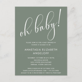 ベビーシャワースクモダンリットセージ緑招待状 ポストカード