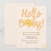 ベビーシャワースクリプトサンシャインシンプルズモダンエレガント 招待状 (正面/裏面)