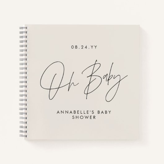 ベビーシャワースクリプトモダンナチュラルクリームゲスト ノートブック (正面)