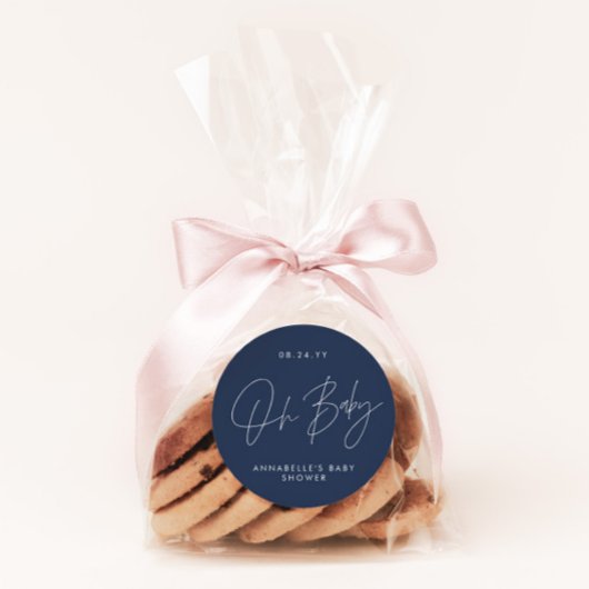 ベビーシャワースクリプトモダンネイビーブルーエレガント ラウンドシール