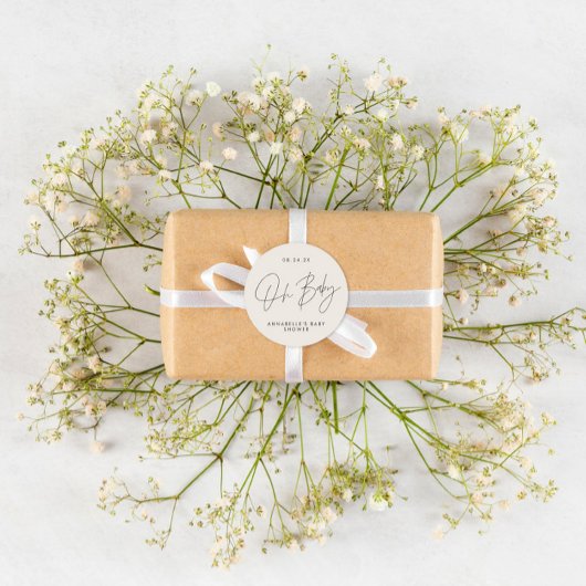 ベビーシャワースクリプトモダン白黒エレガント ラウンドシール