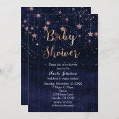 ベビーシャワースターリーナイトパープル&金ゴールド招待状 招待状 (正面/裏面)