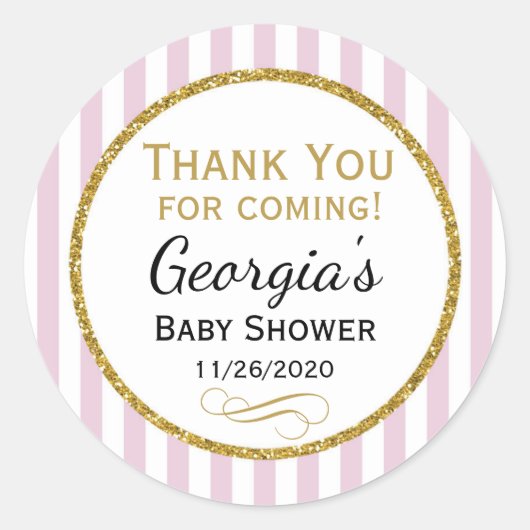 ベビーシャワースティッカーピンクメッセージカードサンキューガール ラウンドシール (正面)